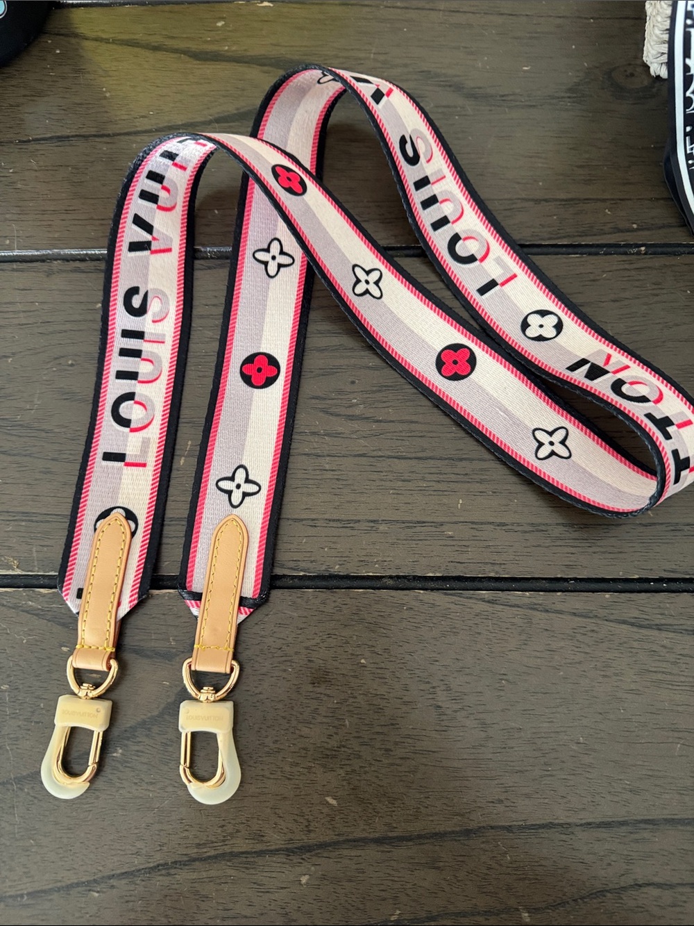 Pink, Cream and Black ' Logo Strap with Gold Hardware